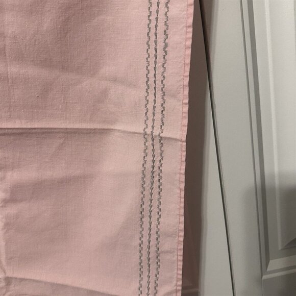 Vintage Tablecloth Topper Pink Silver Embroidered Trim Stripe - Picture 5 of 5